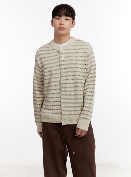 mens-striped-button-up-cardigan-ia504 / Light beige