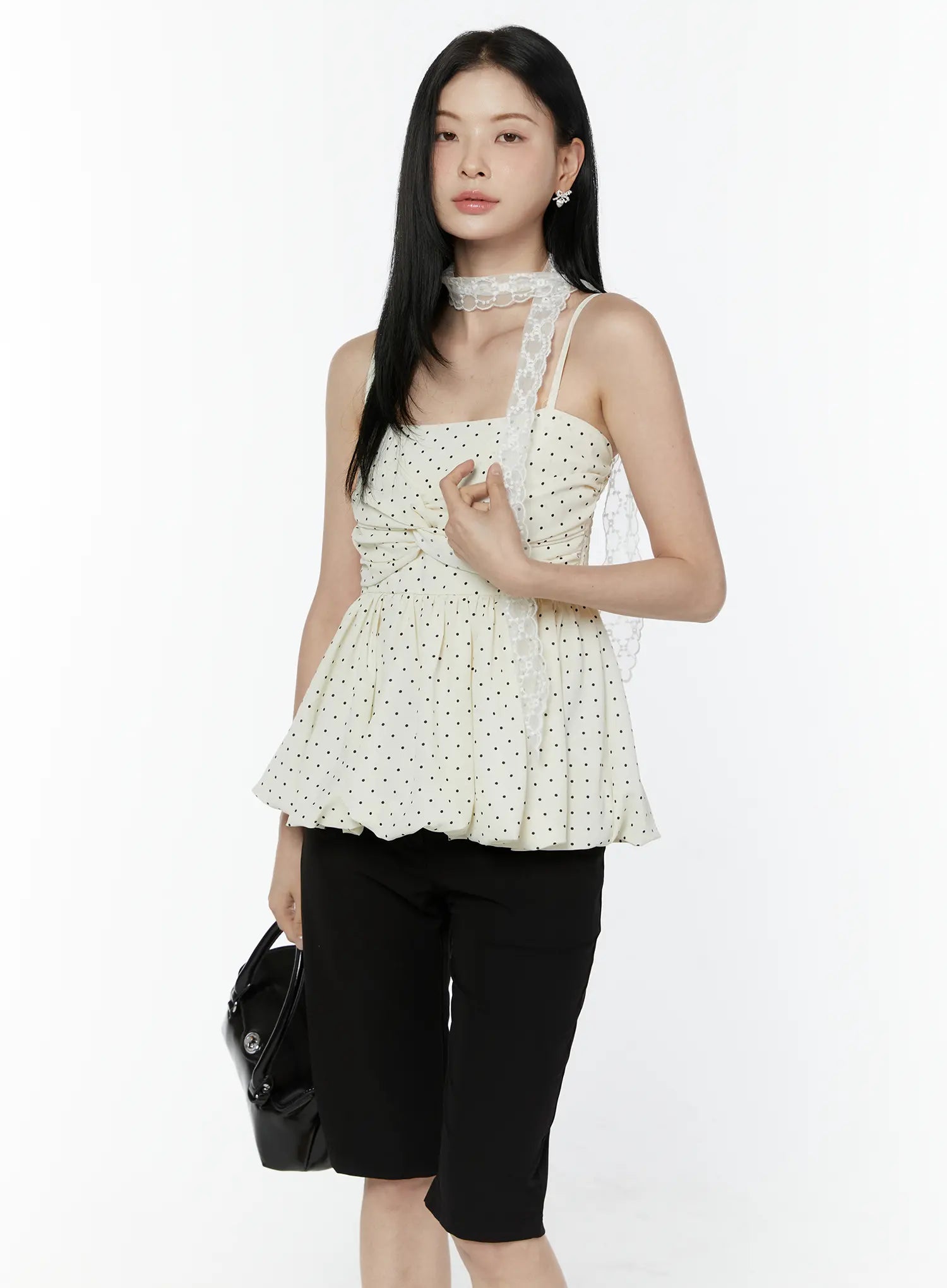 polka-dot-twist-detail-tank-top-iu505 / Light beige