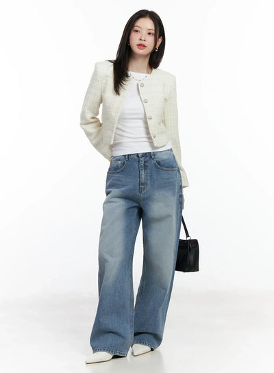 tweed-button-up-jacket-if520 / Light beige