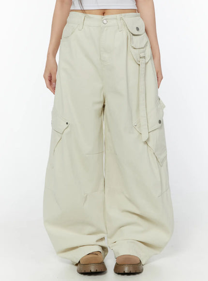 wide-leg-cargo-cotton-pants-cy518 / Light beige