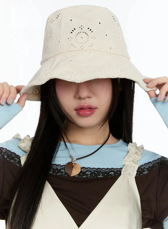 lace-back-ribbon-bucket-hat-im509 / Light beige