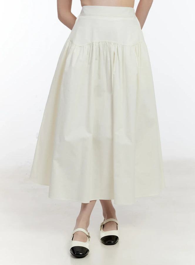 shirred-long-skirt-id510 / Light beige