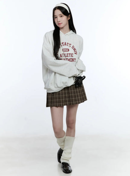 university-print-oversized-hoodie-cg514 / Light beige