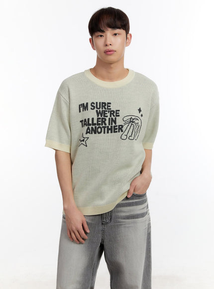 mens-short-sleeve-graphic-sweater-ia507 / Light beige