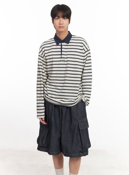 mens-striped-long-sleeve-polo-shirt-ia511 / White