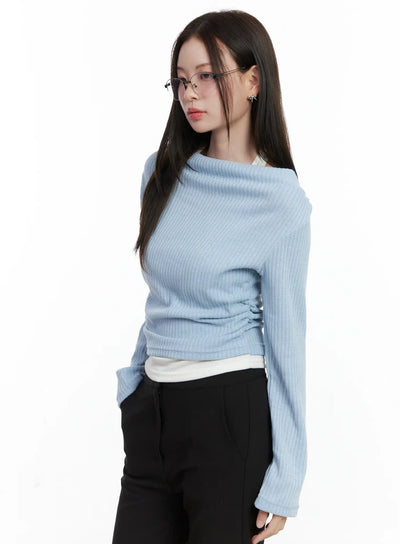 ribbed-knit-off-shoulder-with-halter-top-co503 / Light blue