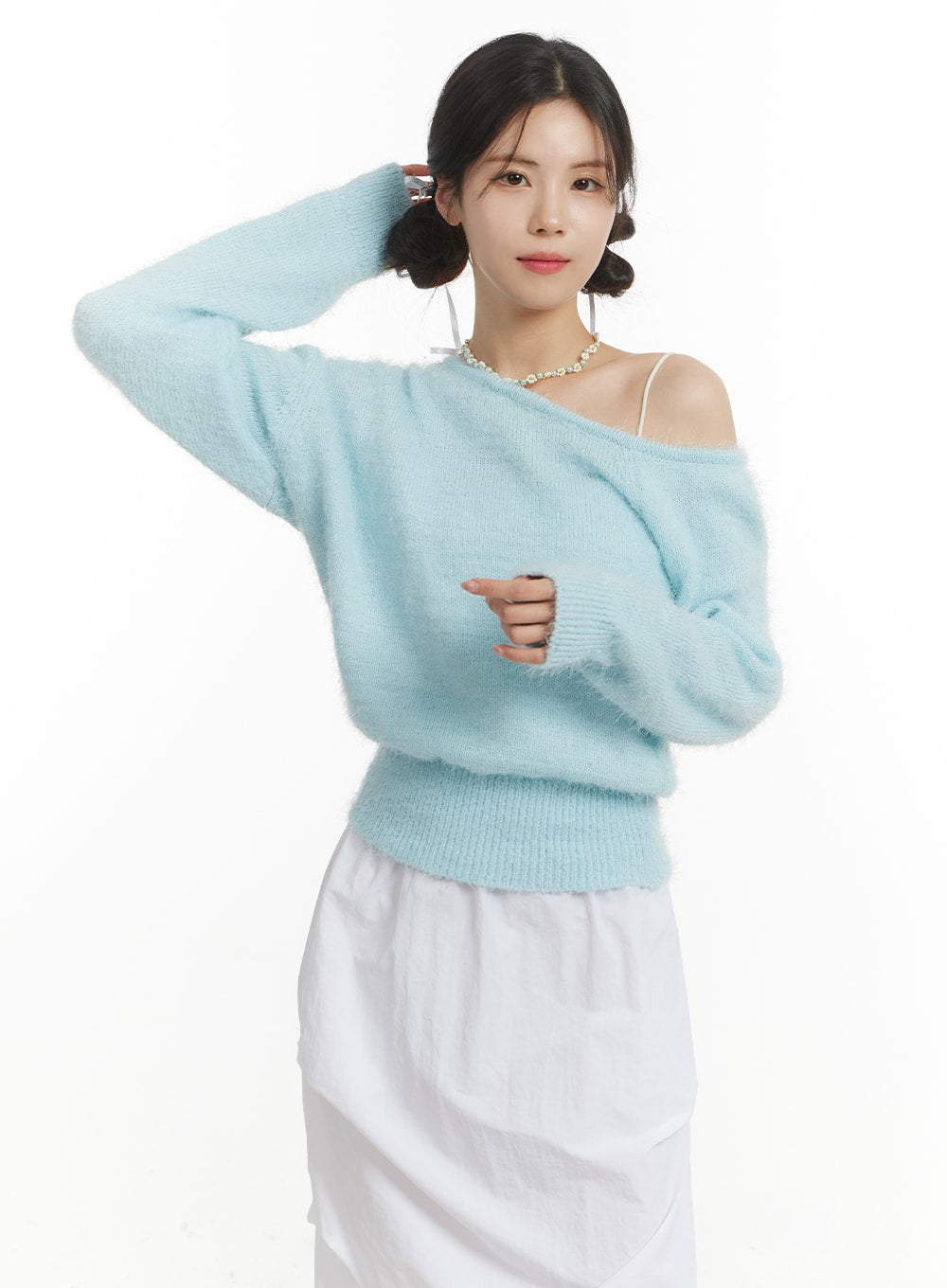 soft-off-shoulder-knit-sweater-of427 / Light blue