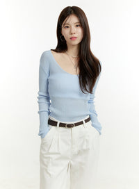 deep-u-neck-summer-sweater-ou428 / Light blue