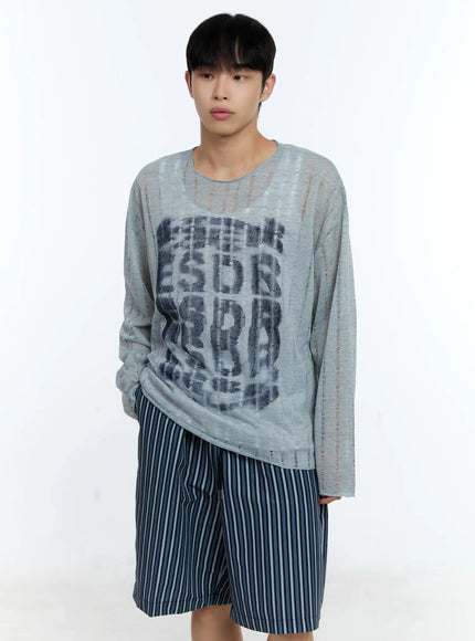 mens-grunge-oversized-open-knit-sweater-ig515 / Light blue