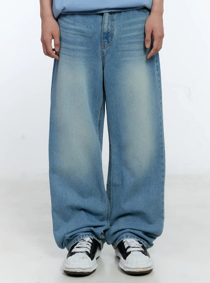 mens-washed-wide-leg-jeans-il529 / Light blue