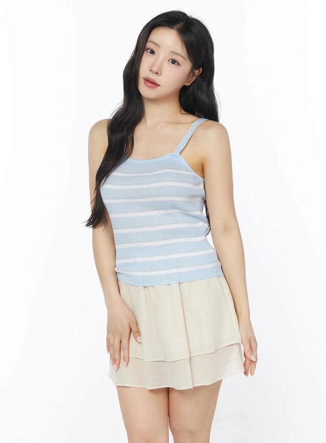 striped-knit-cami-top-cy522 / Light blue