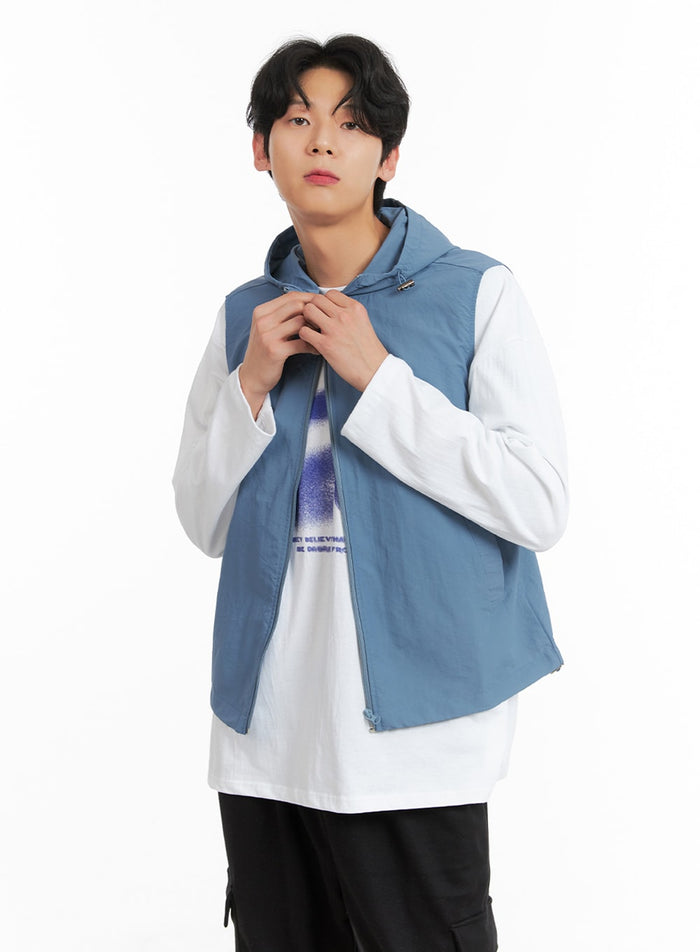 mens-nylon-contrasting-hoodie-jacket-ia401 / Light blue