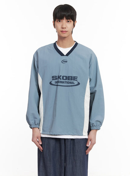 Men's V-Neck Windbreaker Sweatshirt (Light Blue) IM518