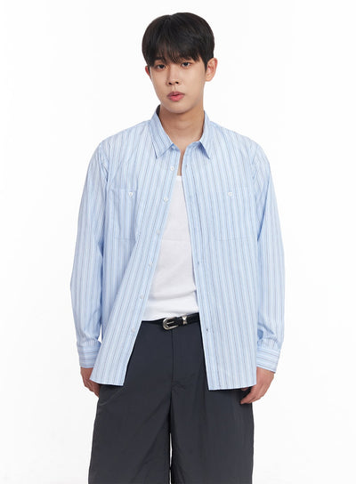 mens-striped-collared-shirt-iy522 / Light blue