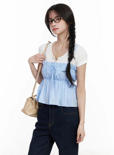 ruffle-shirred-cami-top-cm531 / Light blue