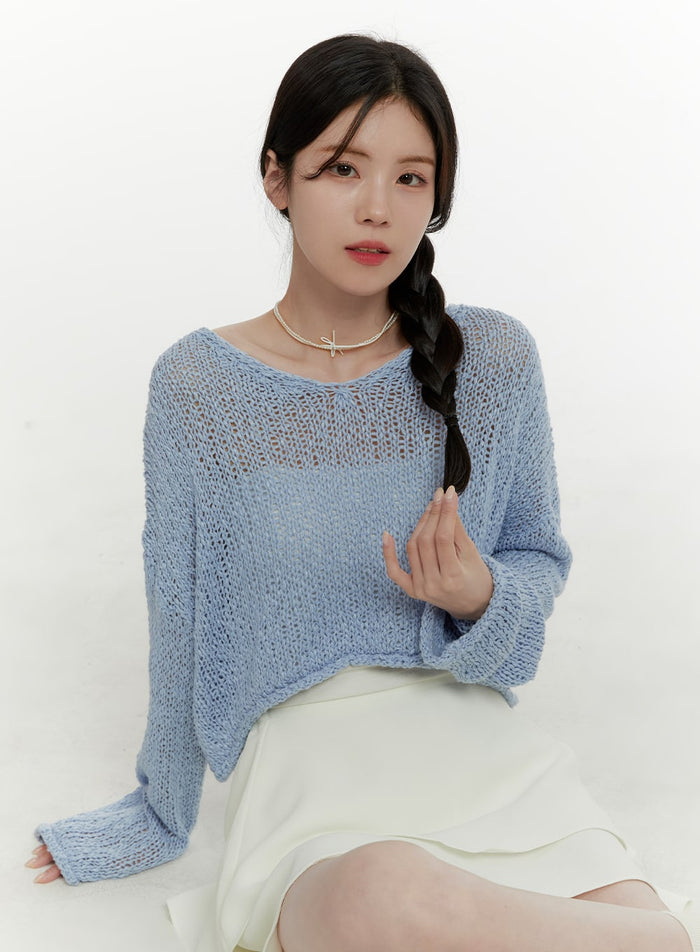 boat-neck-mesh-summer-sweater-oa405 / Light blue