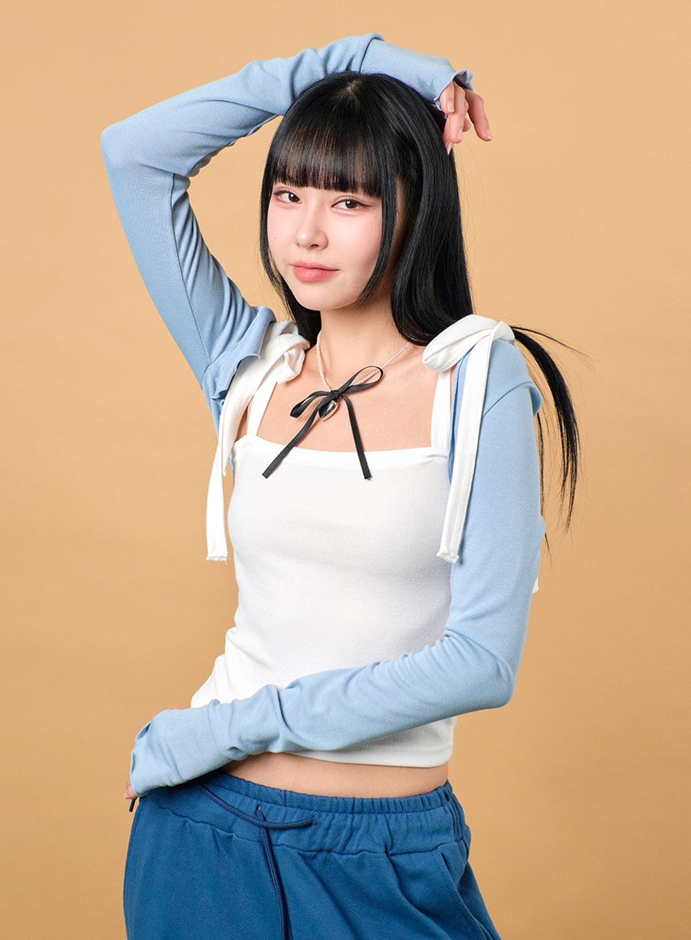 collarless-long-sleeve-shrug-ij430 / Light blue