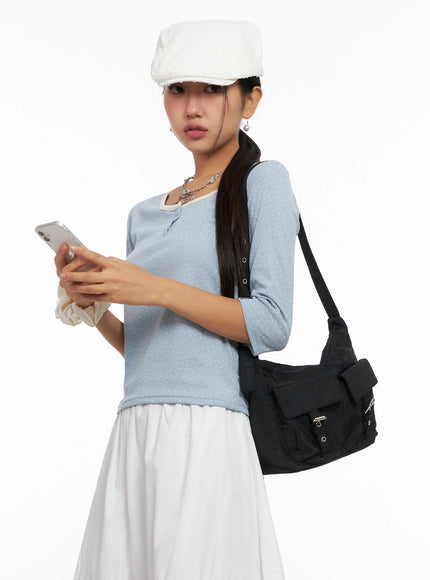 3-4-sleeve-round-neck-tee-ig527 / Light blue