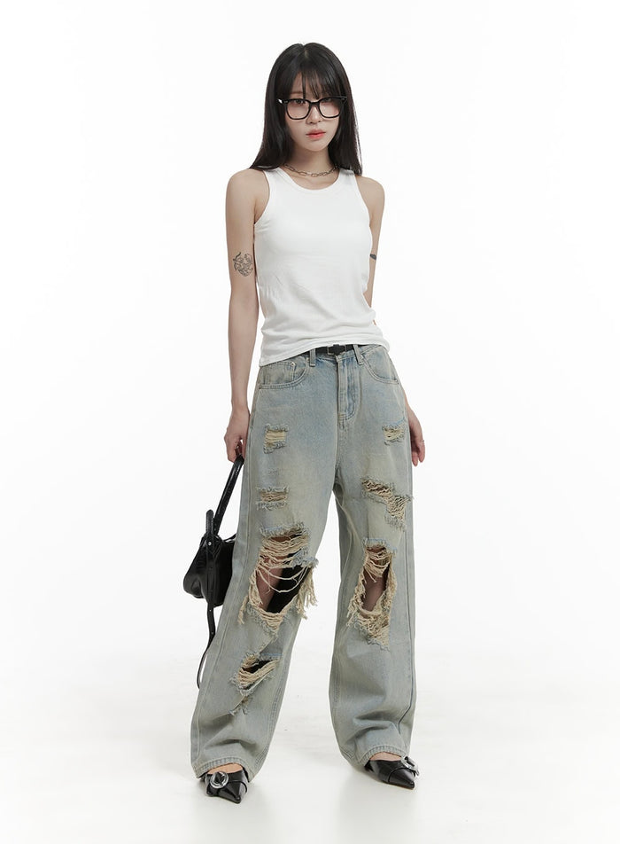 vintage-washed-ripped-baggy-jeans-ca426 / Light blue