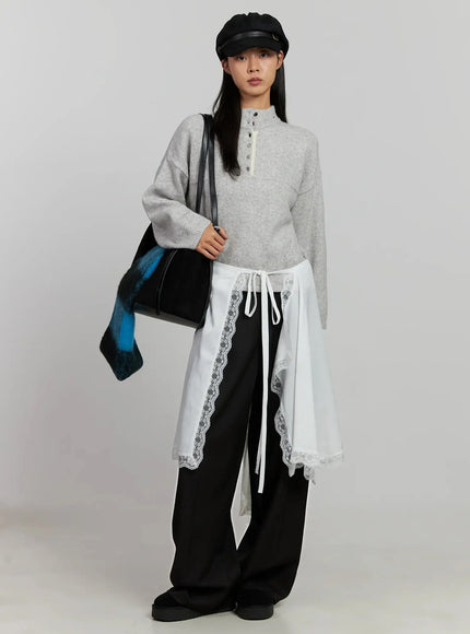 contrast-collar-knit-top-ij505 / gray