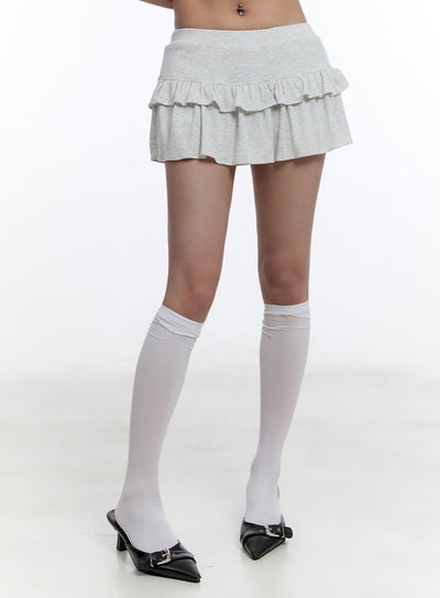 ruffle-layered-mini-skirt-cy530 / Light gray