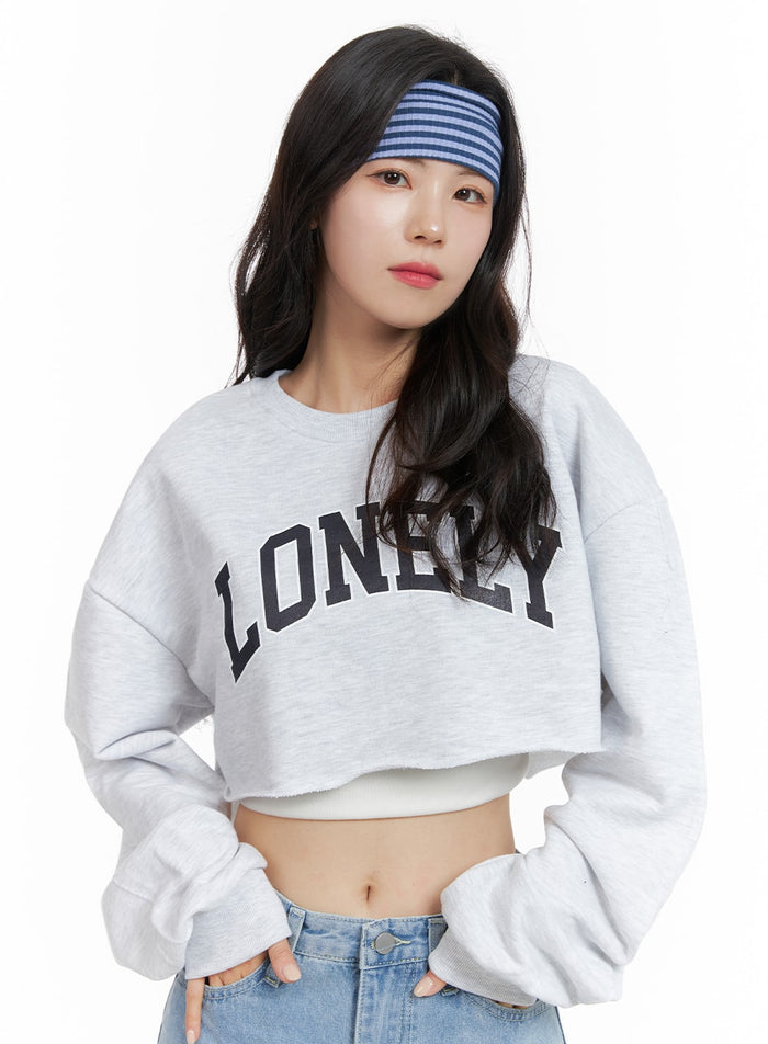 cozy-lettering-cropped-sweater-om421 / Light gray
