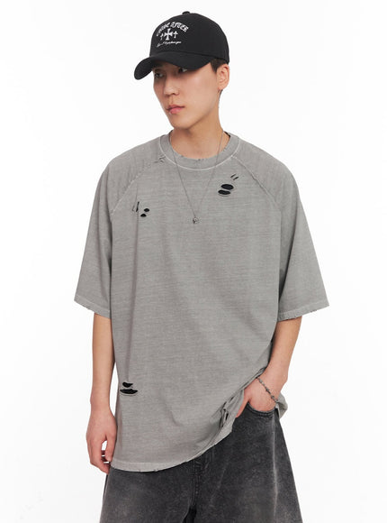 distressed-washed-cotton-t-shirt-iy506 / Light gray