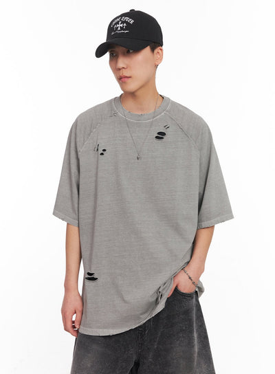 distressed-washed-cotton-t-shirt-iy506 / Light gray