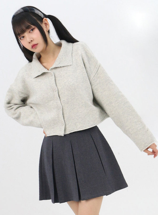 collar-crop-cardigan-in314 / Light gray