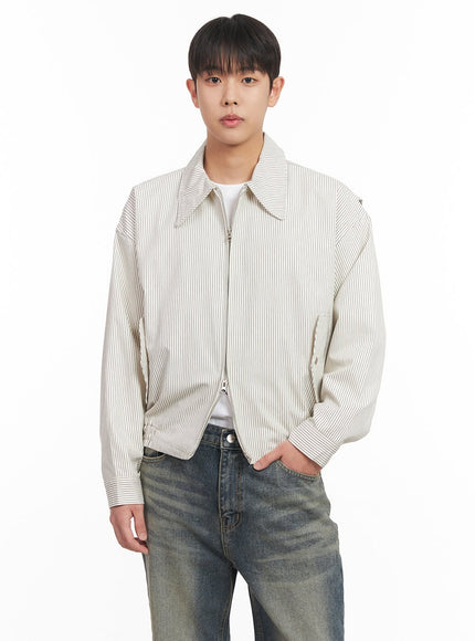 mens-cotton-striped-zip-up-jacket-im517 / Light gray