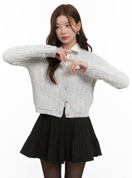 cozy-cable-knit-buttoned-cardigan-od403 / Light gray