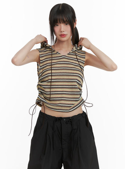 striped-sleeveless-hoodie-ca418 / Light green