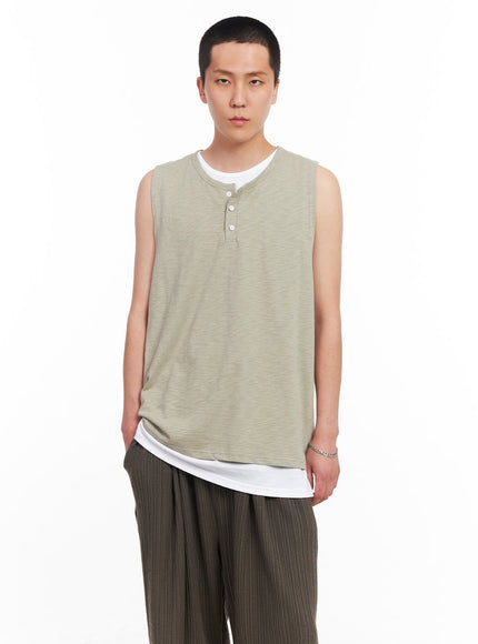 mens-layered-henley-tank-iu512 / Light green