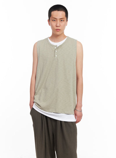 mens-layered-henley-tank-iu512 / Light green