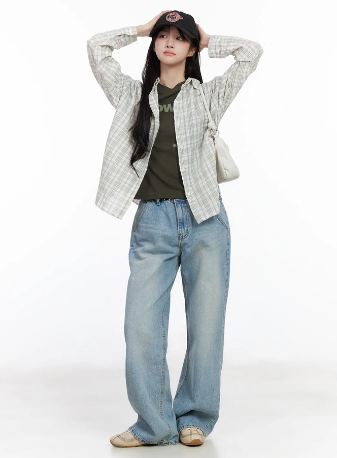 checkered-long-sleeve-shirt-cm527 / Light green