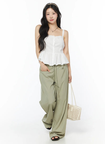 nylon-wide-summer-pants-cd805 / Light green