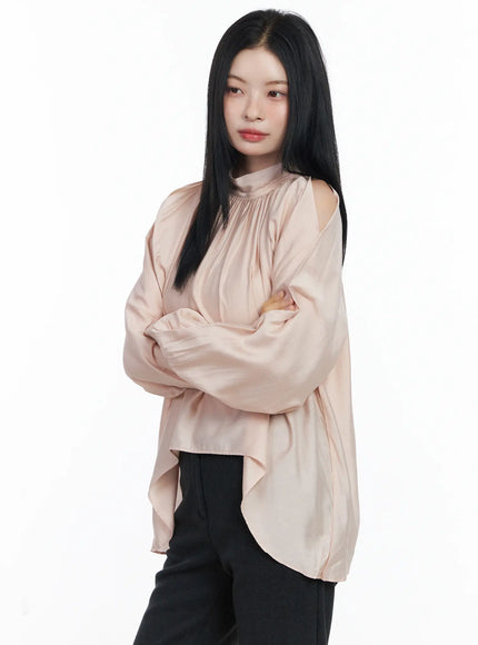 chic-open-shoulder-scarf-blouse-cj519 / Light pink