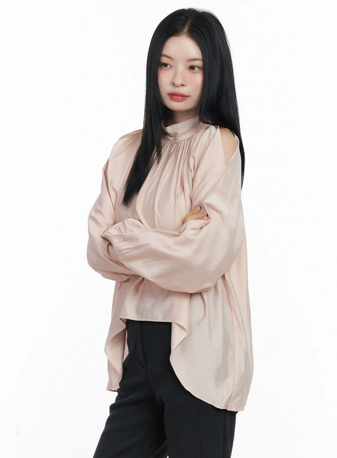 chic-open-shoulder-scarf-blouse-cj519 / Light pink
