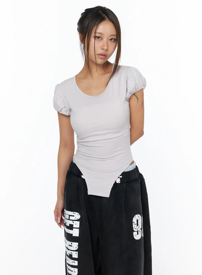 puff-sleeve-bodysuit-tee-ca517 / Light pink