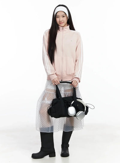 lace-trim-zip-up-jacket-im504 / Light pink