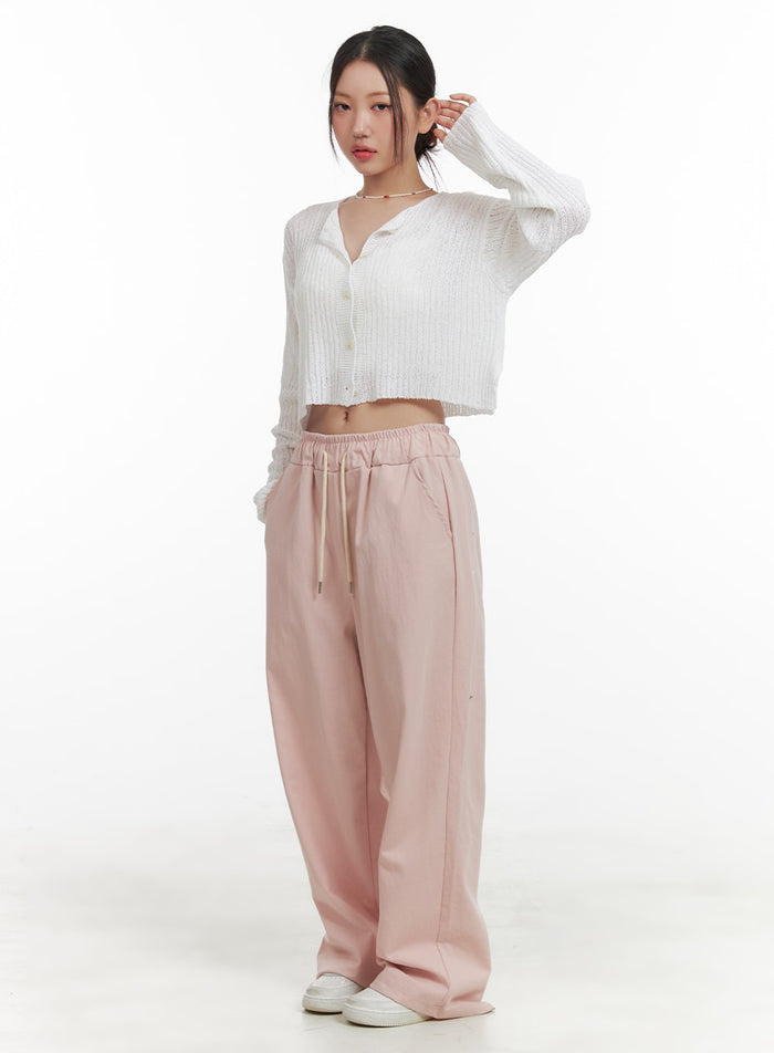 solid-wide-fit-cotton-pants-oa419 / Light pink