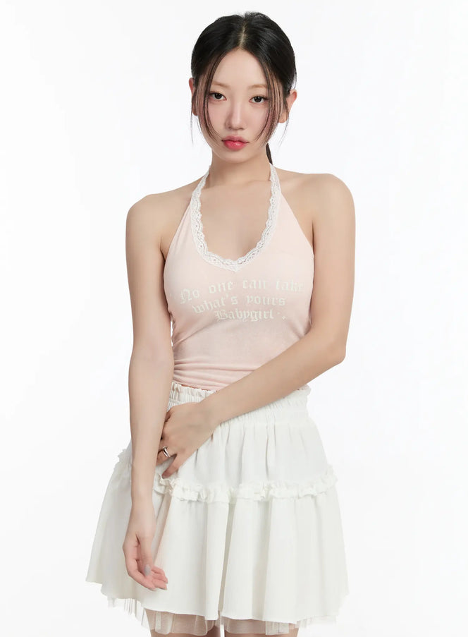 lace-trim-halter-crop-top-cm511 / Light pink