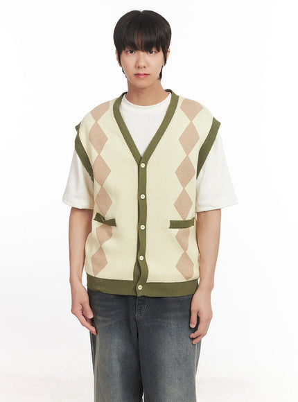 mens-argyle-v-neck-sweater-vest-ia511 / Light yellow