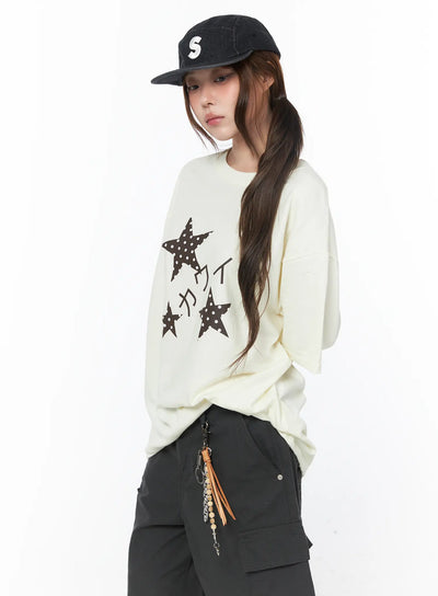 star-print-oversized-tee-cy529 / Light yellow