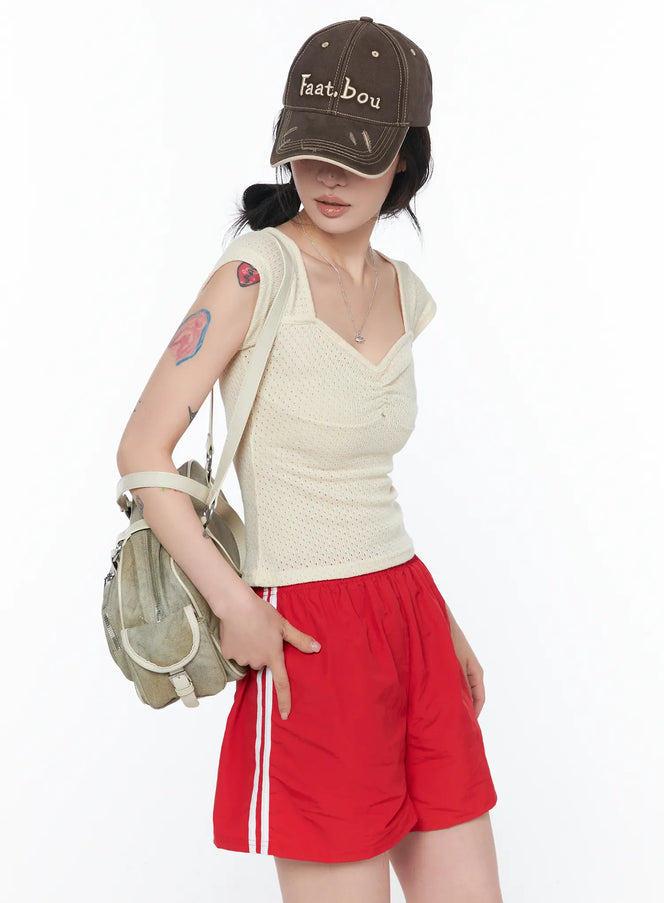 sweetheart-neck-shirred-top-ca524 / Light yellow