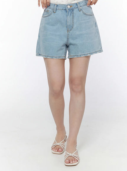 Washed Denim High-Waist Shorts IY507