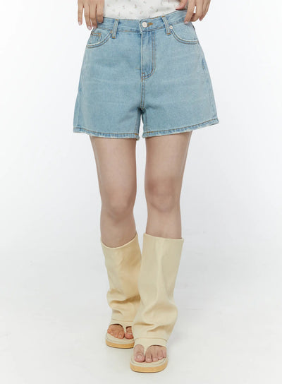Washed Denim High-Waist Shorts IY507
