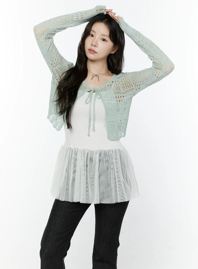 crochet-tie-front-cardigan-iy511 / Mint