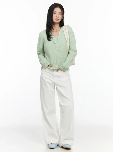 pastel-waffle-v-neck-cardigan-im524 / Mint