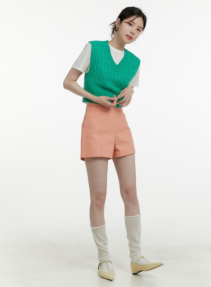 high-waist-solid-shorts-oa405 / Orange